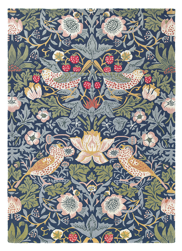 Strawberry Thief Indigo rug design featuring floral motifs.