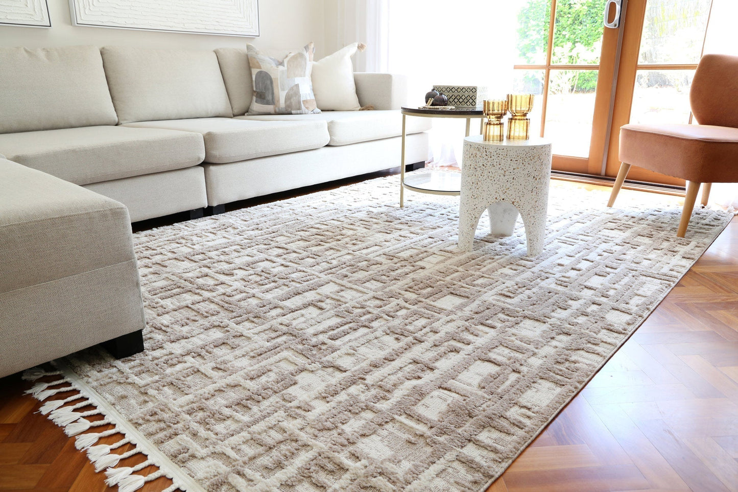 Flat-lay of Bilbao Kubra Contemporary Beige Rug
