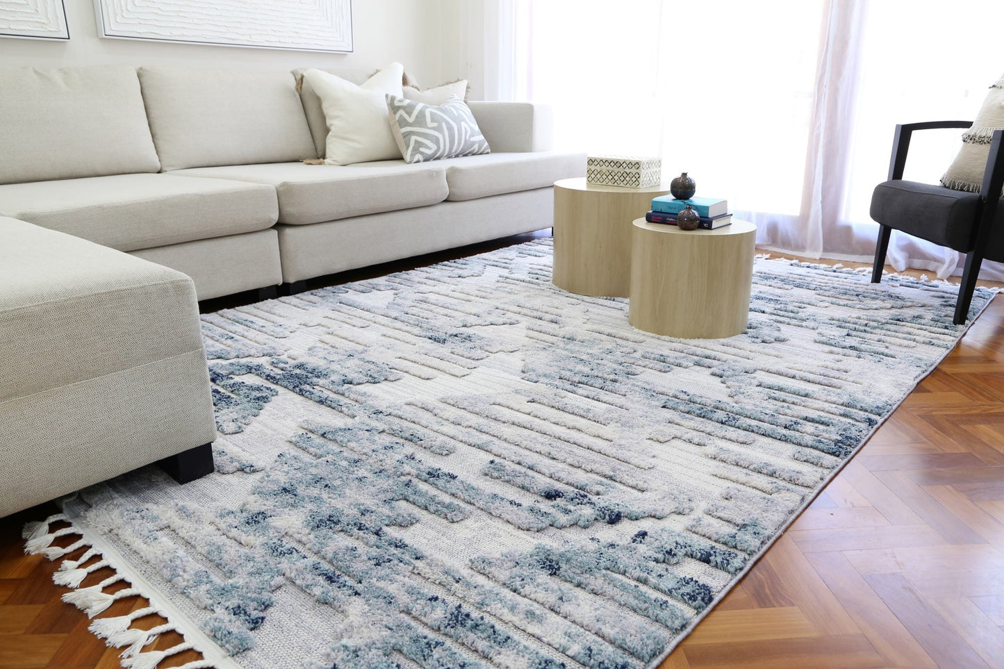 Bilbao Yara Geometric in Blue & Grey Rug